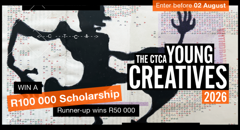 Poster banner for ctca young creatives 2026 featuring bold typography, deadline banner in orange, and scholarship prize details.
